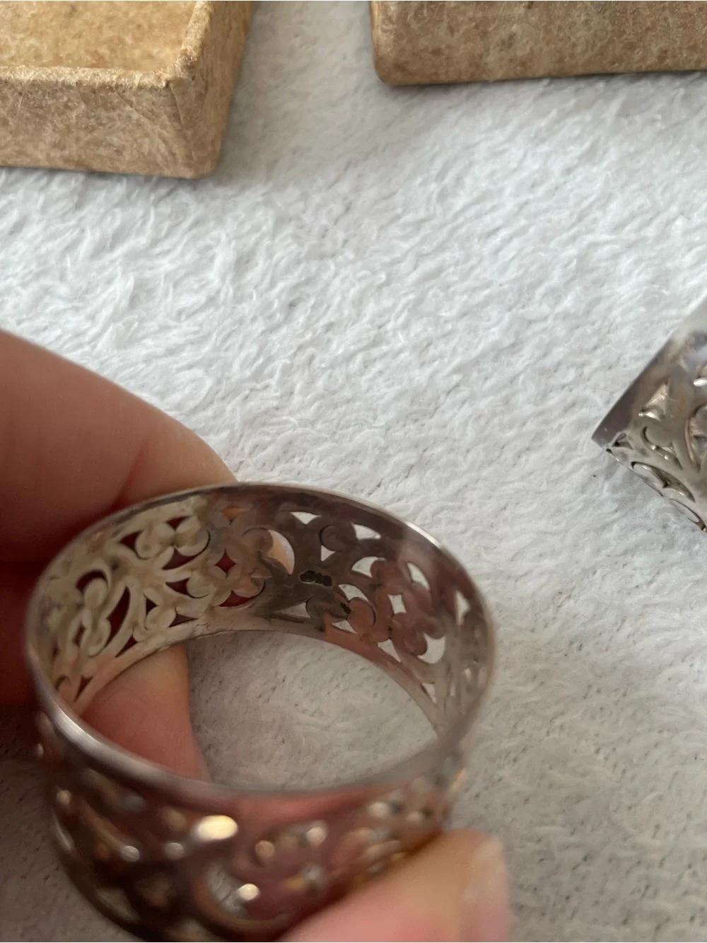 Lois Hill 925 Sterling Silver Filigree Napkin Ring Pair